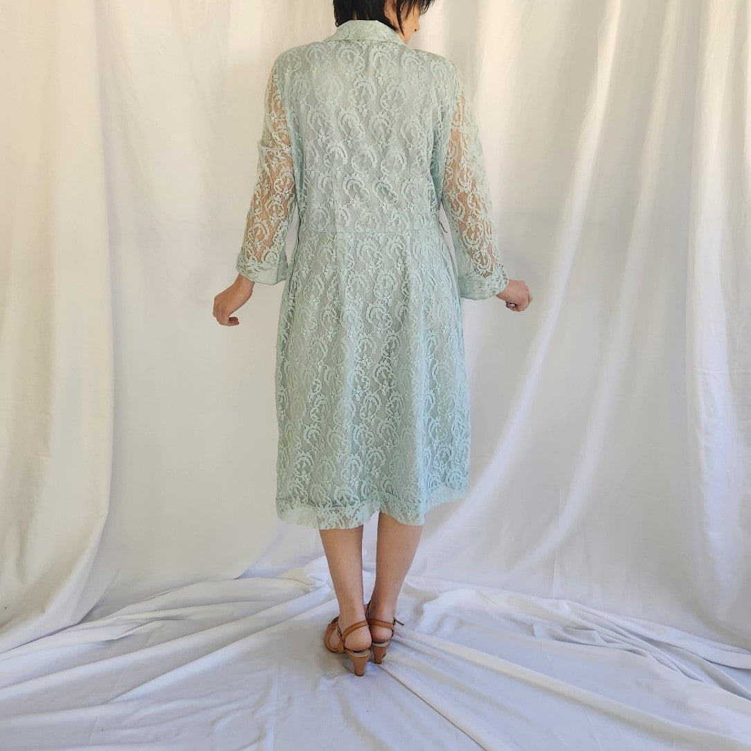 60s Blue Lace Long Sleeve Dress
