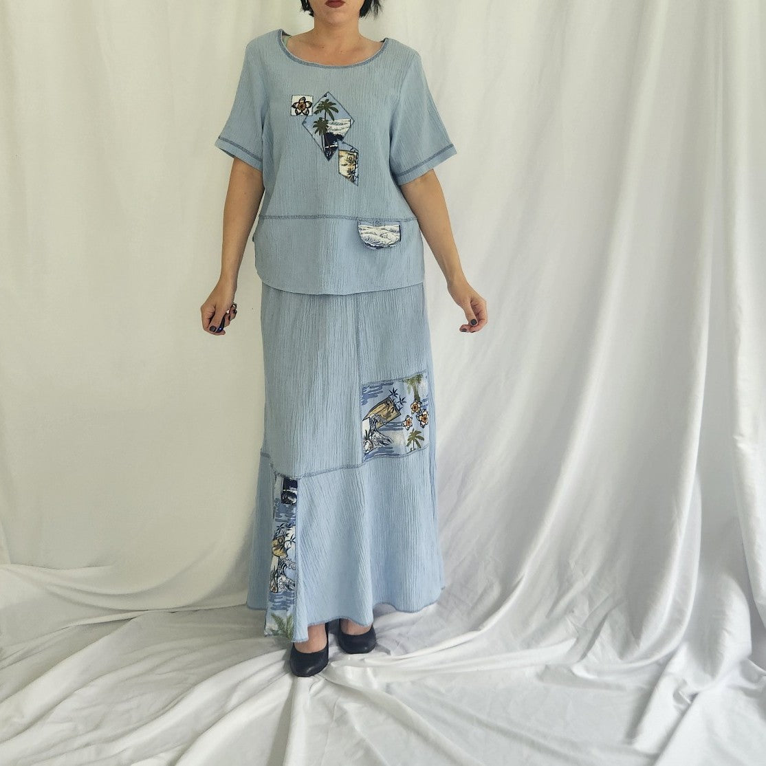90s/00s Blue Skirt and Two Tops Set