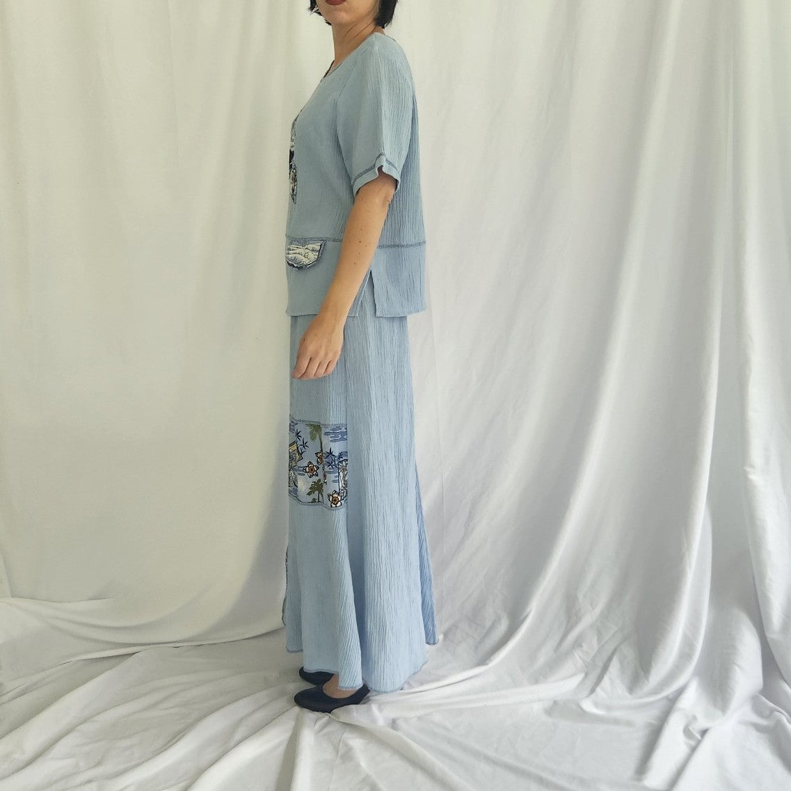 90s/00s Blue Skirt and Two Tops Set
