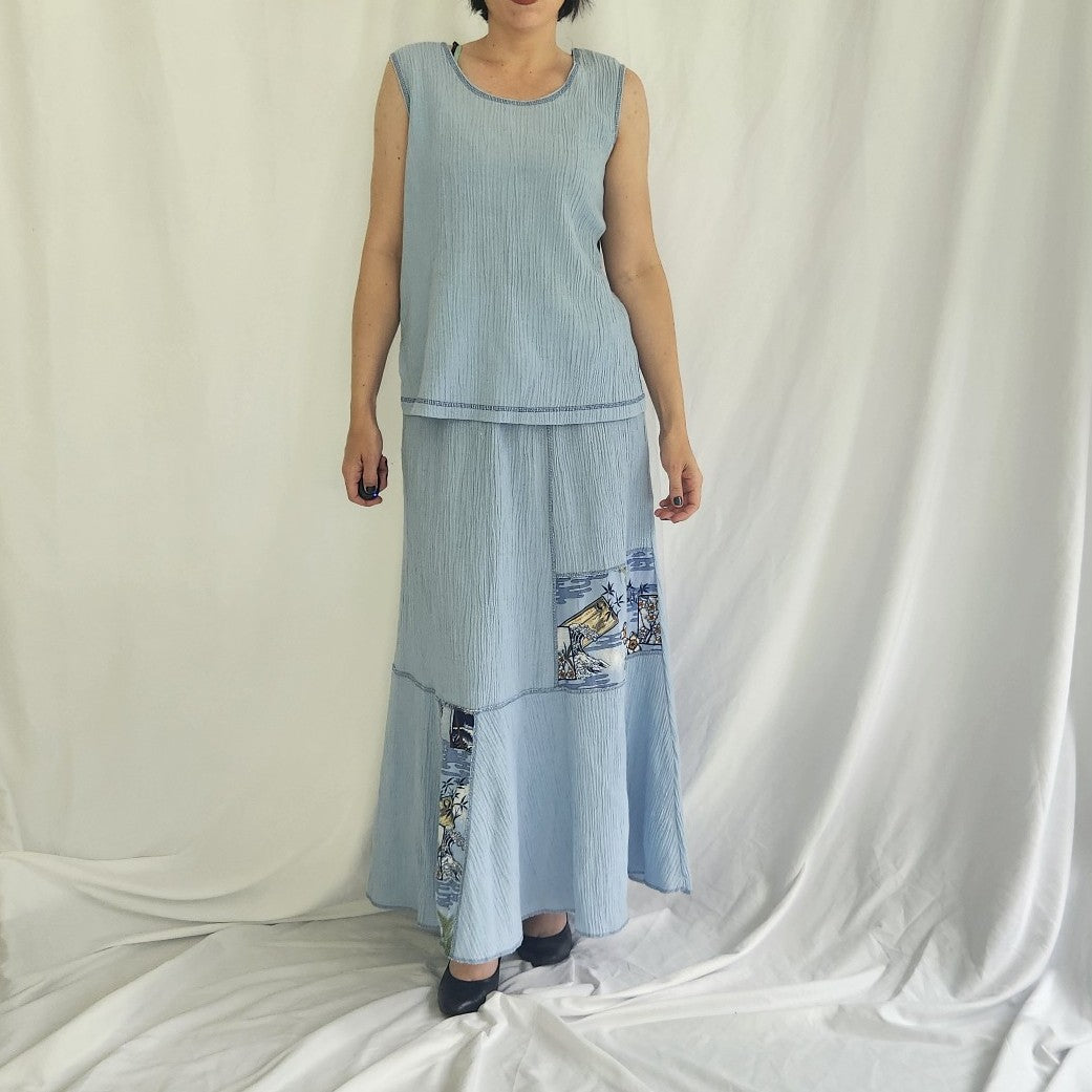 90s/00s Blue Skirt and Two Tops Set