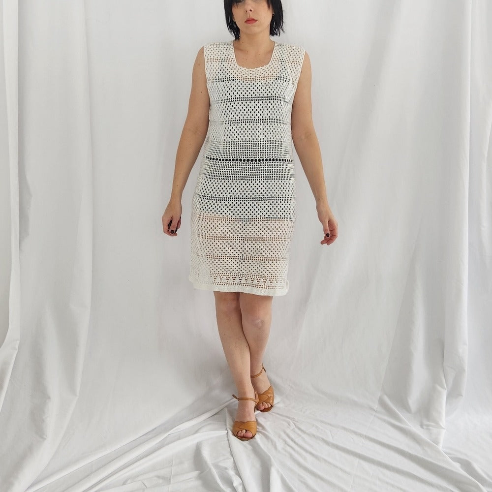60s White Crochet Mini Dress