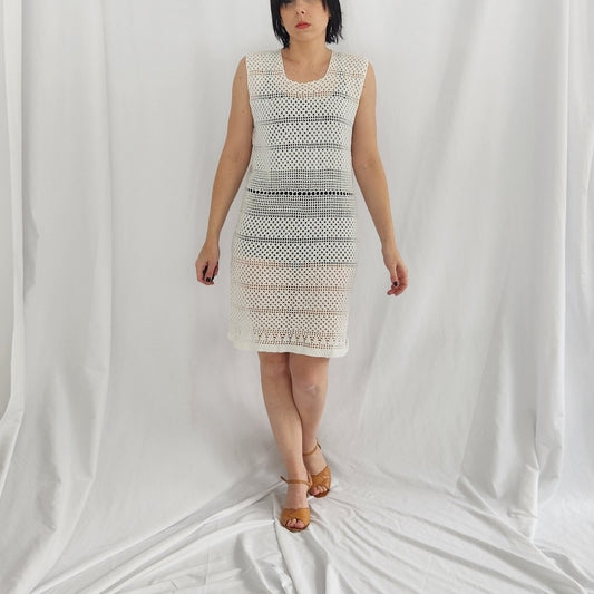 60s White Crochet Mini Dress