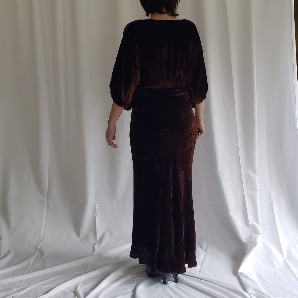 30s Brown Crushed Velvet Gown