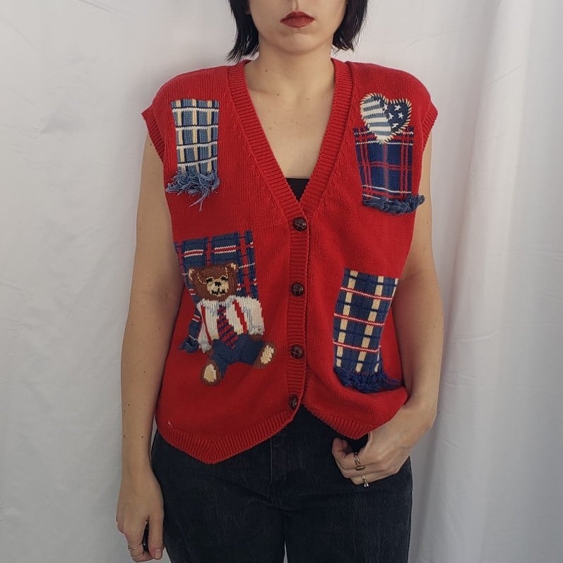 90s Teddy Bear Sweater Vest