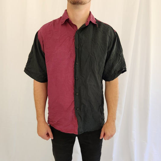 90s Black and Maroon Silk Button Down