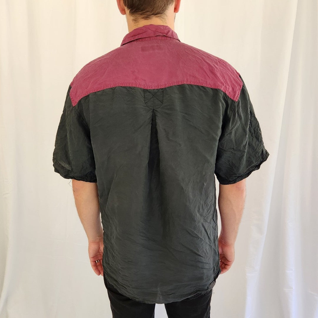 90s Black and Maroon Silk Button Down