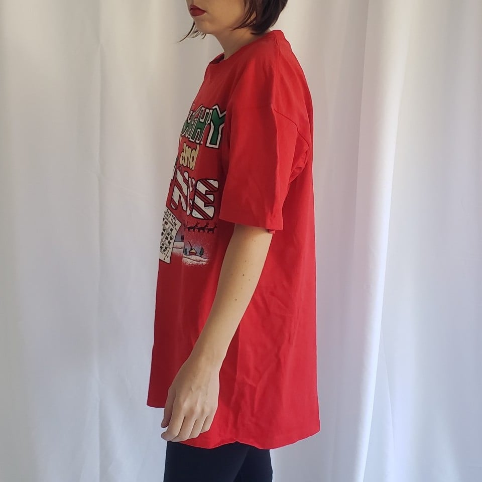 90s Naughty and Nice Red Reindeer Tee