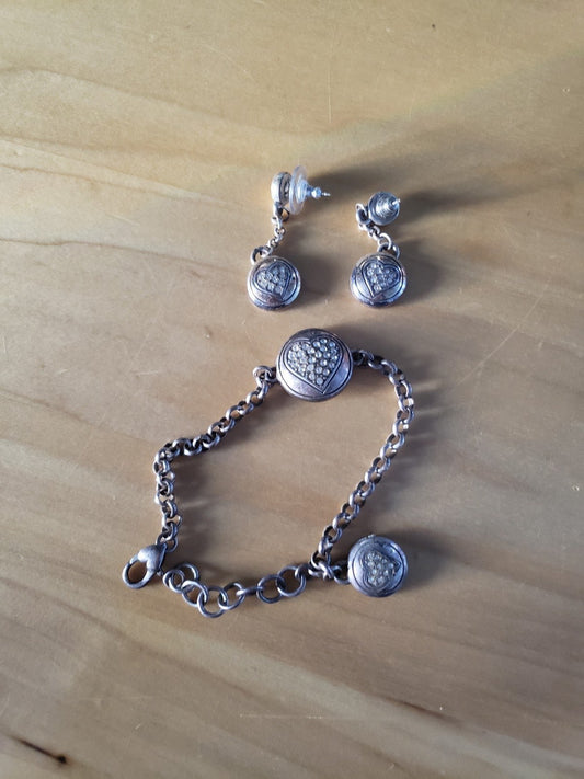 80s Silver Heart Bracelet and Earrings Set