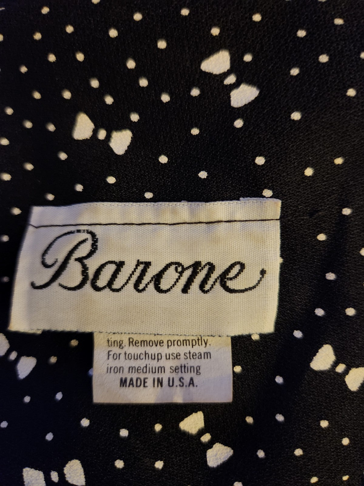 80s Black and White Bow Print Button Down Blouse