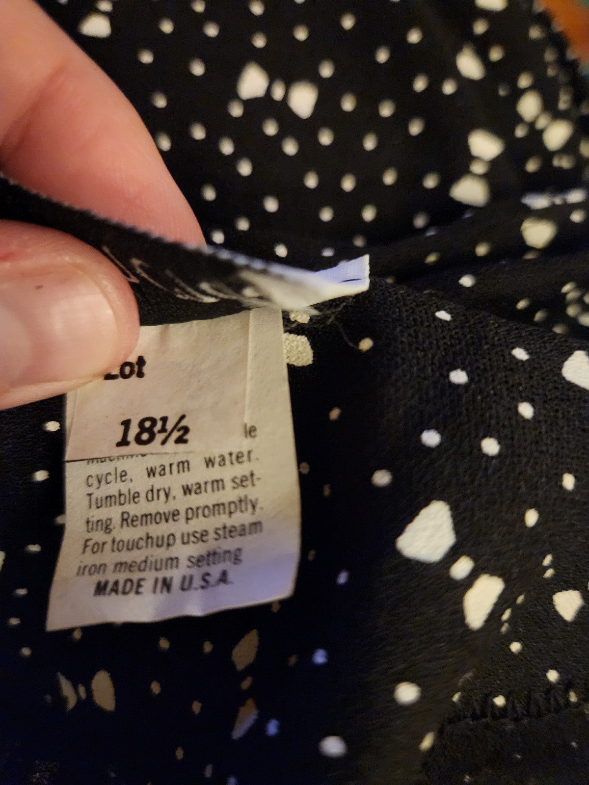 80s Black and White Bow Print Button Down Blouse