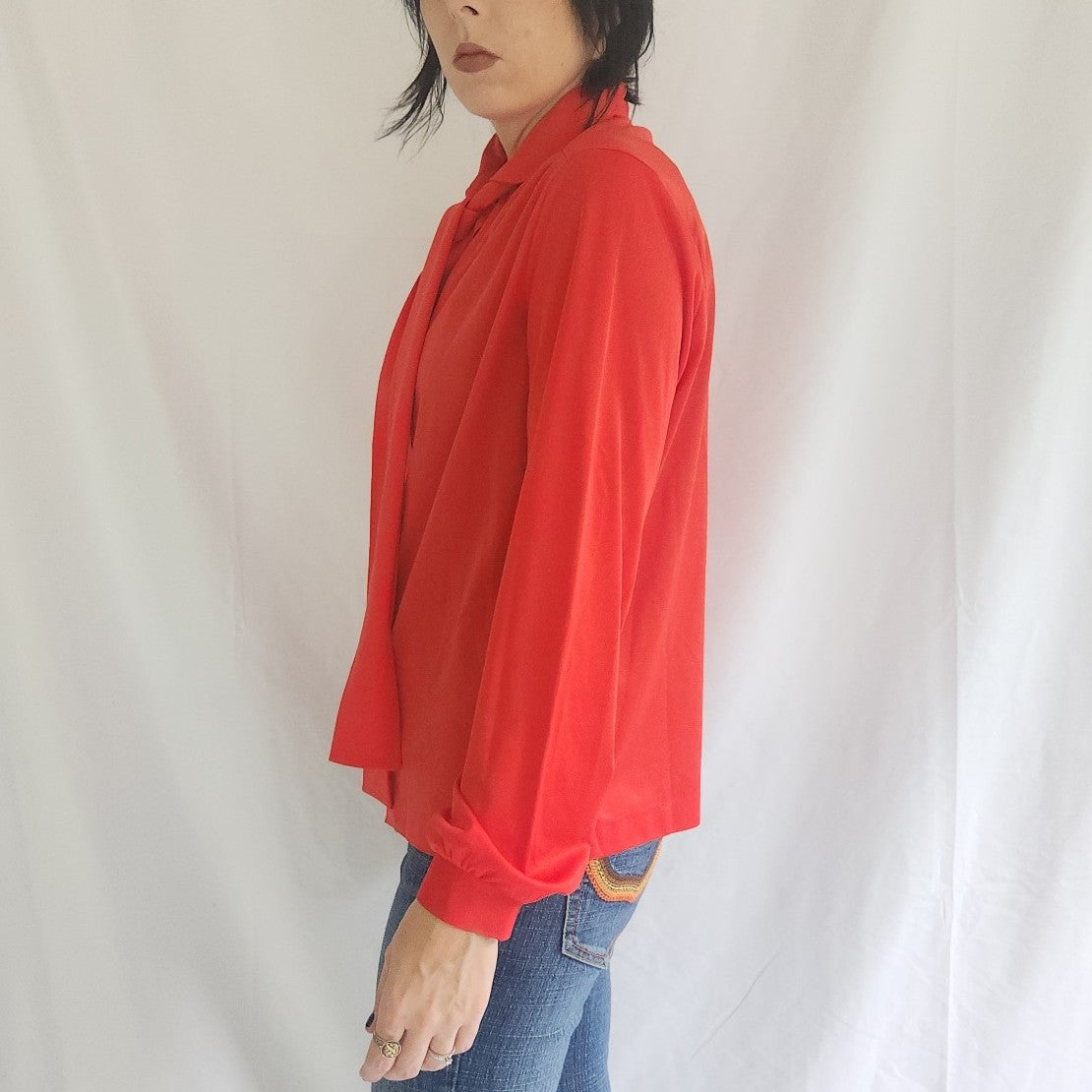70s Red Button Down with Bow