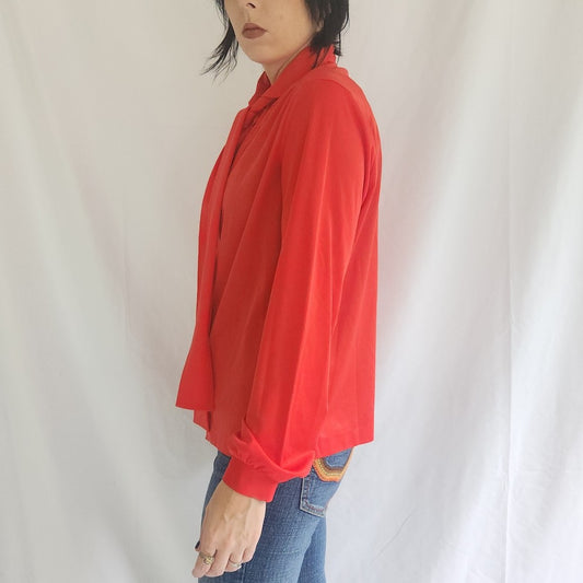 70s Red Button Down with Bow