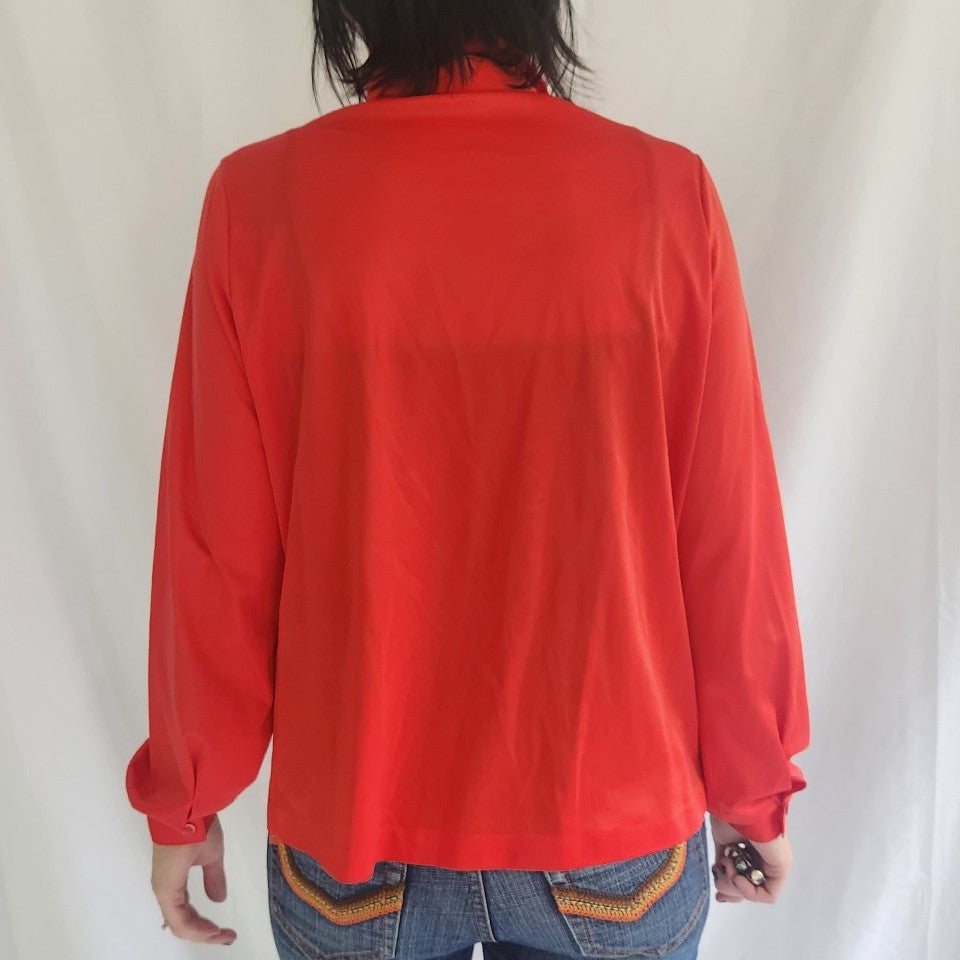 70s Red Button Down with Bow