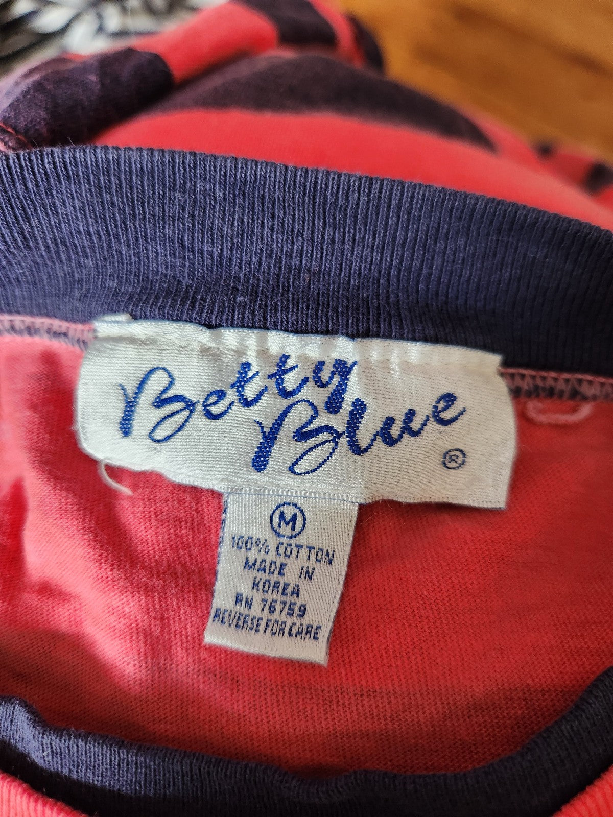 90s Pink and Blue Striped Oversize 100% Cotton Tee