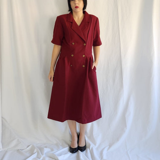 80s Cranberry Red Double Breasted Dress