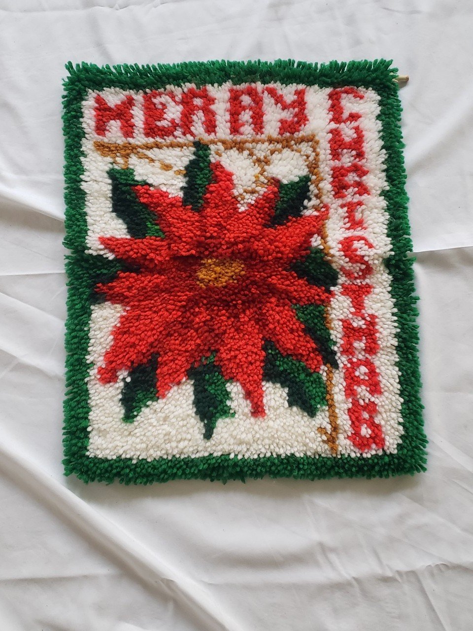 Vintage Poinsettia Merry Christmas Latchhook