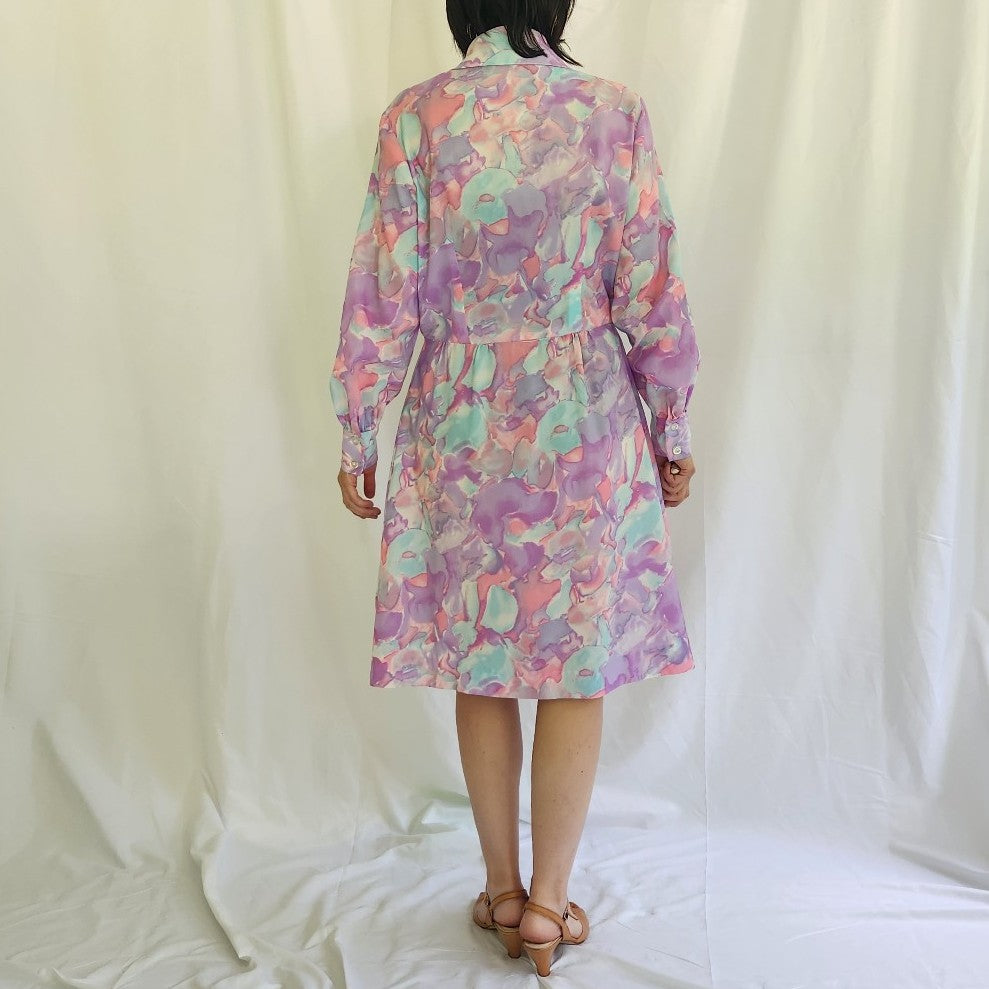 60s/70s Purple, Pink, and Blue Dagger Collar Dress