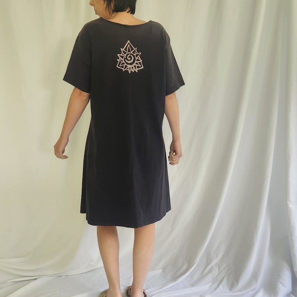 90s Black Cotton Beach Dress