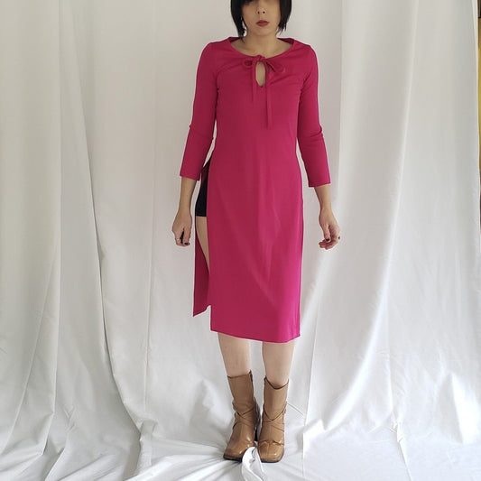 70s/80s Pink High Slit Disco Dress