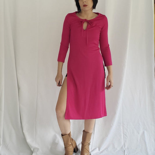 70s/80s Pink High Slit Disco Dress