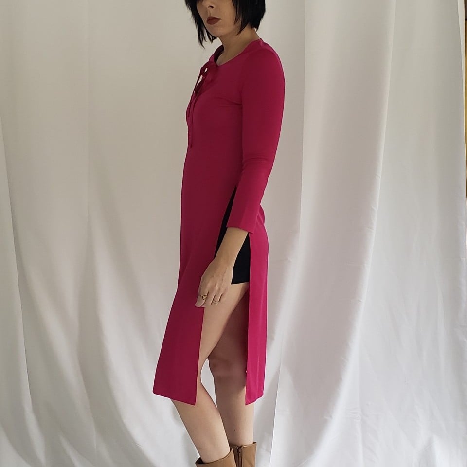 70s/80s Pink High Slit Disco Dress