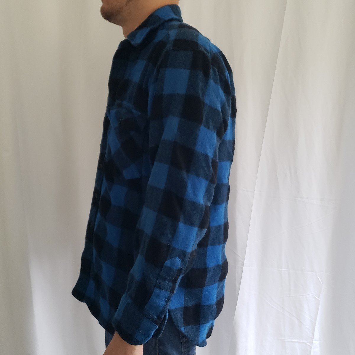 70s/80s Pendleton Blue and Black Plaid Wool Shirt