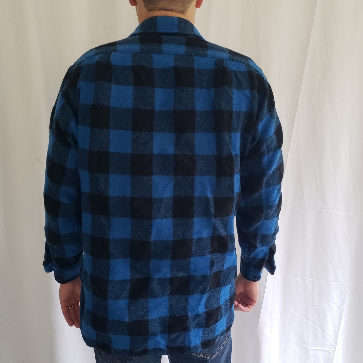 70s/80s Pendleton Blue and Black Plaid Wool Shirt