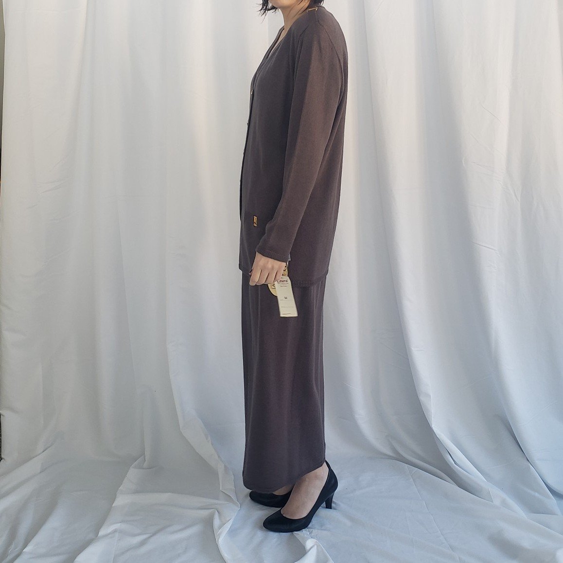 90s Deadstock Gray Knit Skirt and Cardigan Set