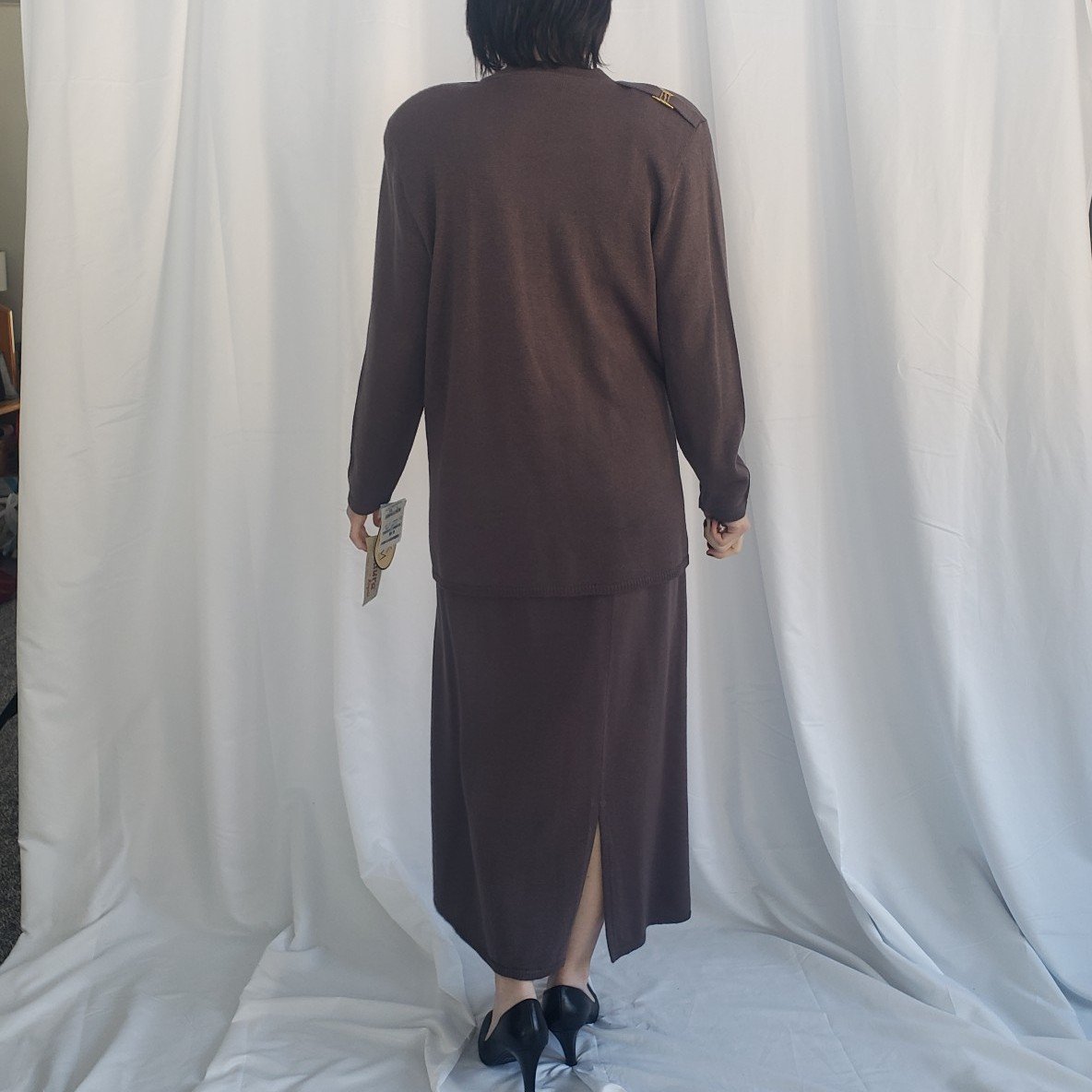 90s Deadstock Gray Knit Skirt and Cardigan Set