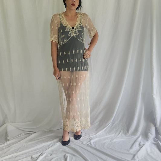 90s Deadstock White Rose Kathryn Harestad Cream Lace Dress