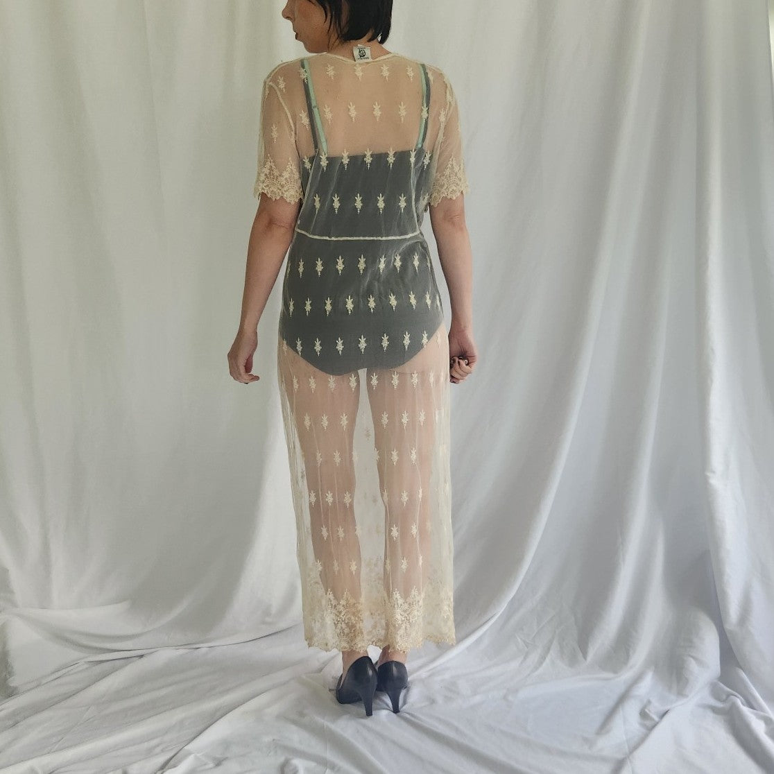 90s Deadstock White Rose Kathryn Harestad Cream Lace Dress