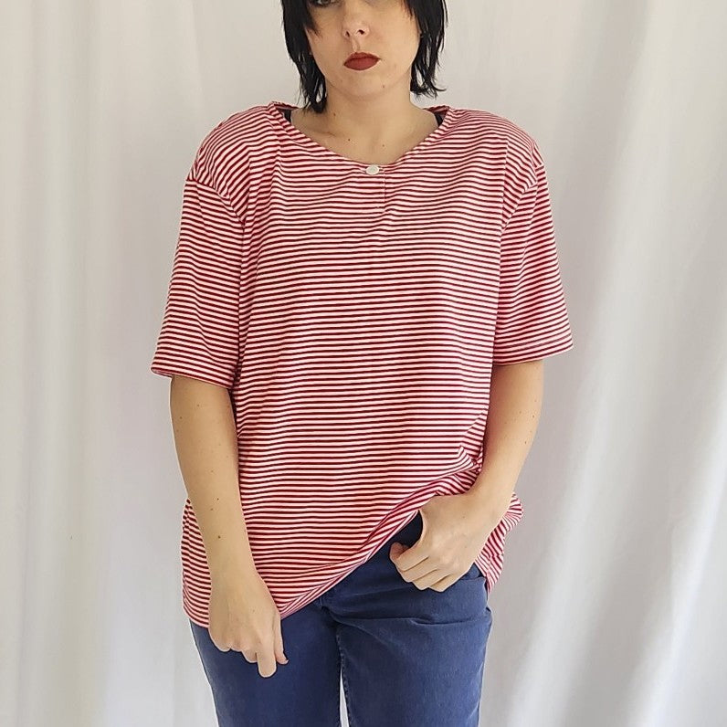 90s Red and White Striped Tee