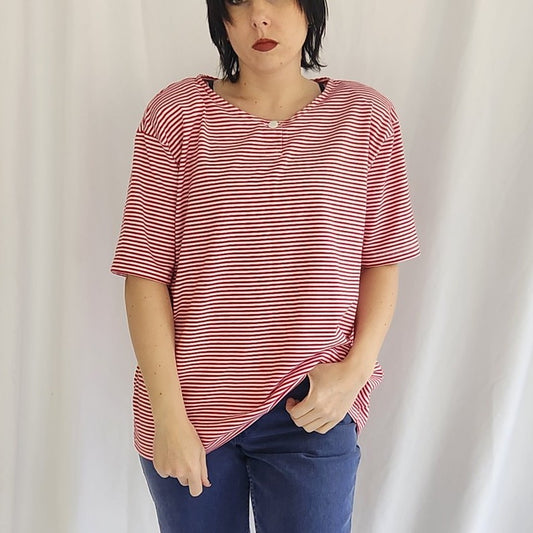 90s Red and White Striped Tee