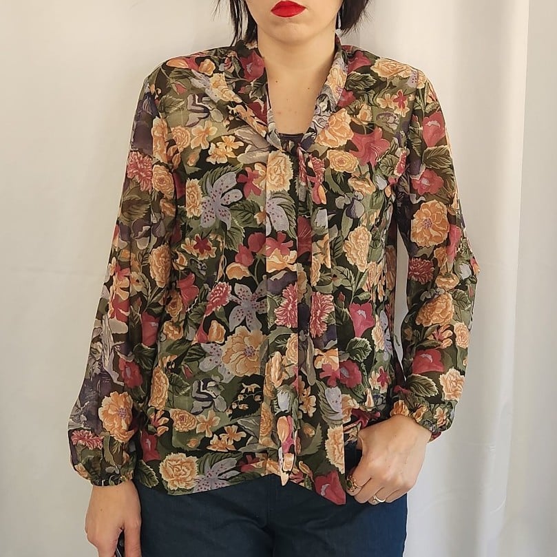 70s Sheer Floral Blouse