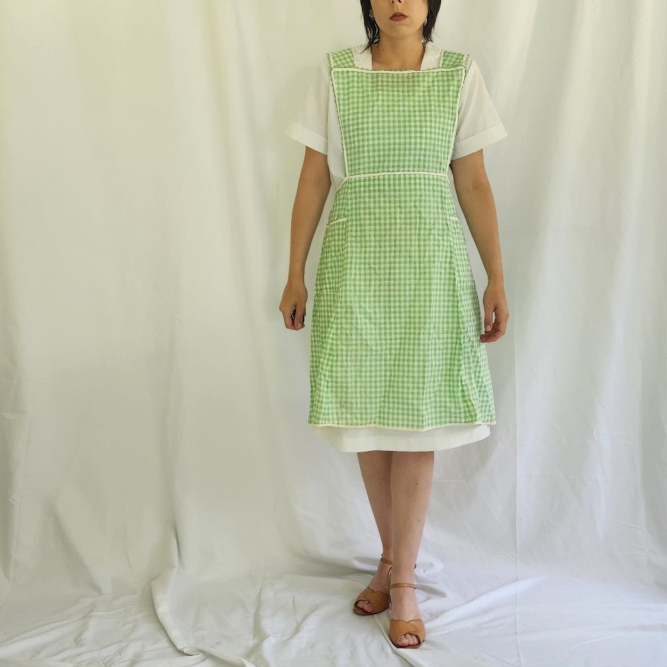 Vintage Green and White Gingham Apron
