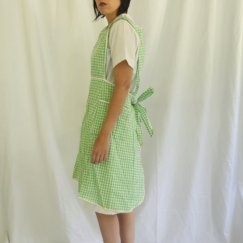 Vintage Green and White Gingham Apron