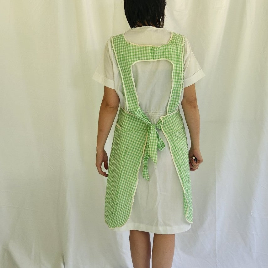Vintage Green and White Gingham Apron