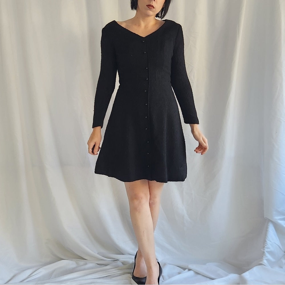 60s Boucle Wool Black Mini Dress
