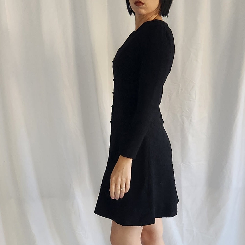60s Boucle Wool Black Mini Dress