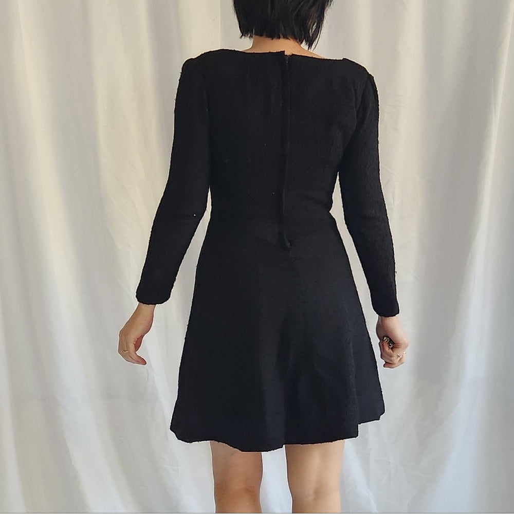 60s Boucle Wool Black Mini Dress