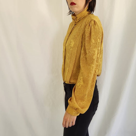 80s Gold Floral High Neck Blouse
