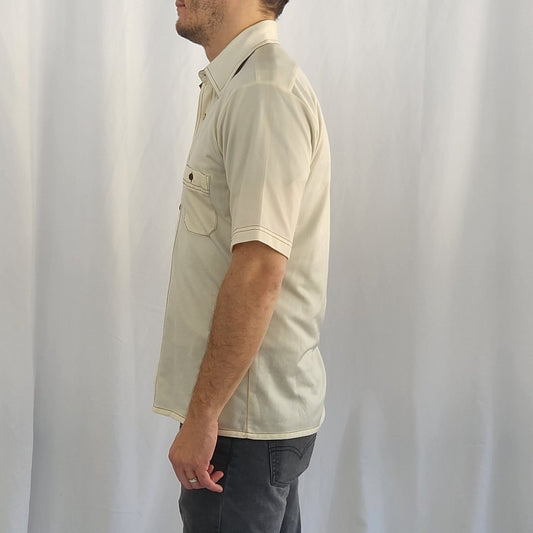 70s Cream and Brown Dagger Collar Shirt