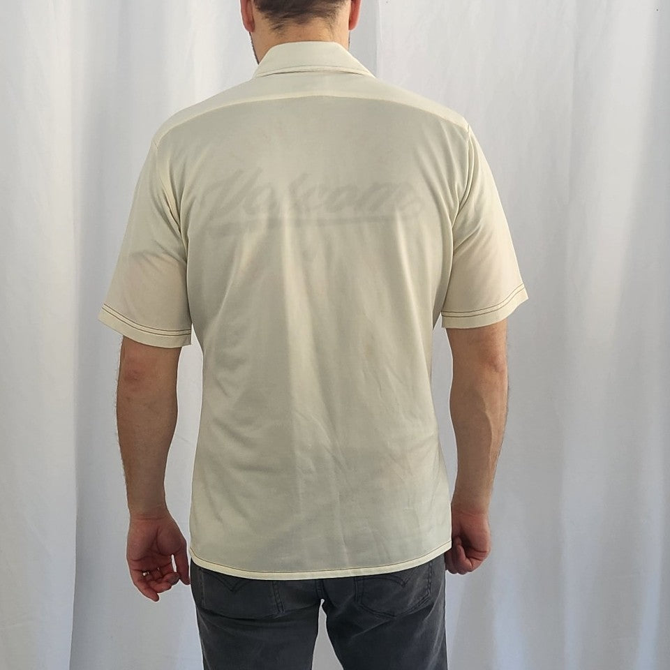 70s Cream and Brown Dagger Collar Shirt