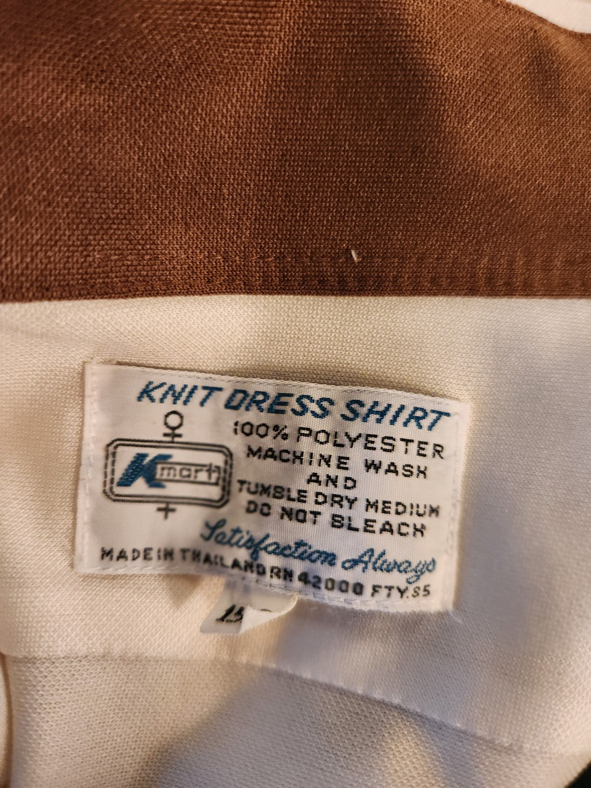 70s Cream and Brown Dagger Collar Shirt