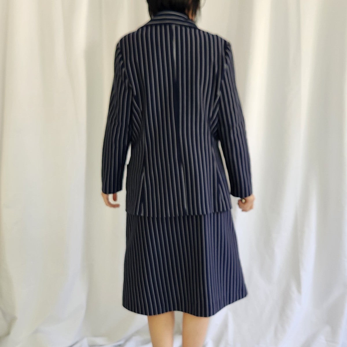 70s Navy Striped Skirt Suit