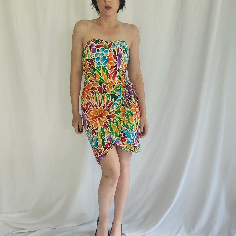 90s Byer Too Tropical Floral Strapless Dress