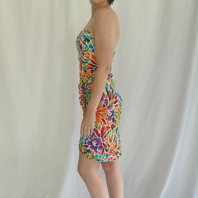 90s Byer Too Tropical Floral Strapless Dress