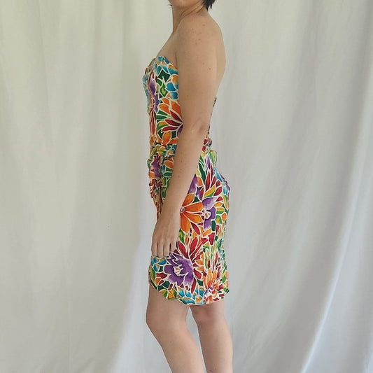 90s Byer Too Tropical Floral Strapless Dress