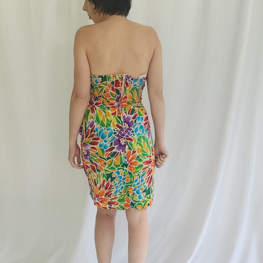 90s Byer Too Tropical Floral Strapless Dress