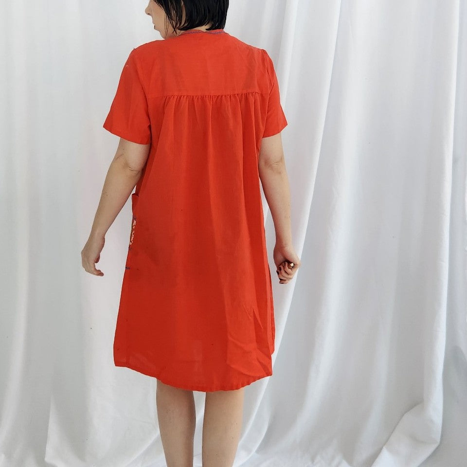 70s Red Cross Stitch House Coat